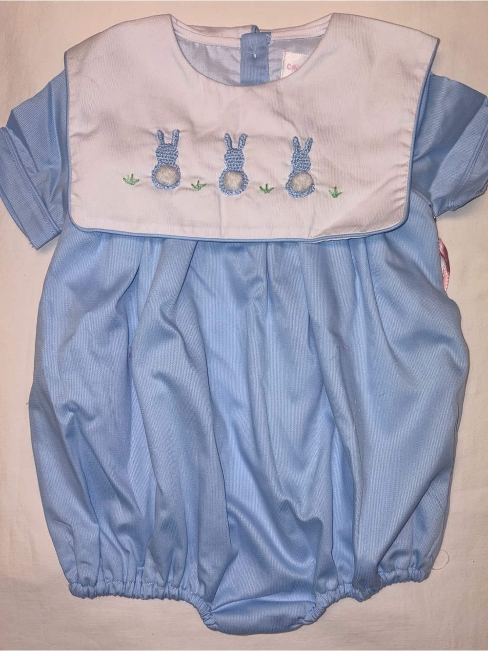 Cecil and Lou Blue Crochet Bunny Bubble fully lined sz 12 months NWT